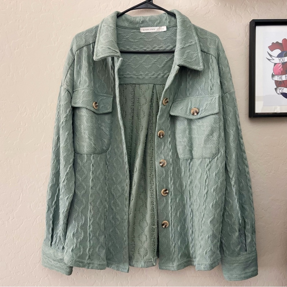 Altar’d State Seafoam Green Knit Shacket